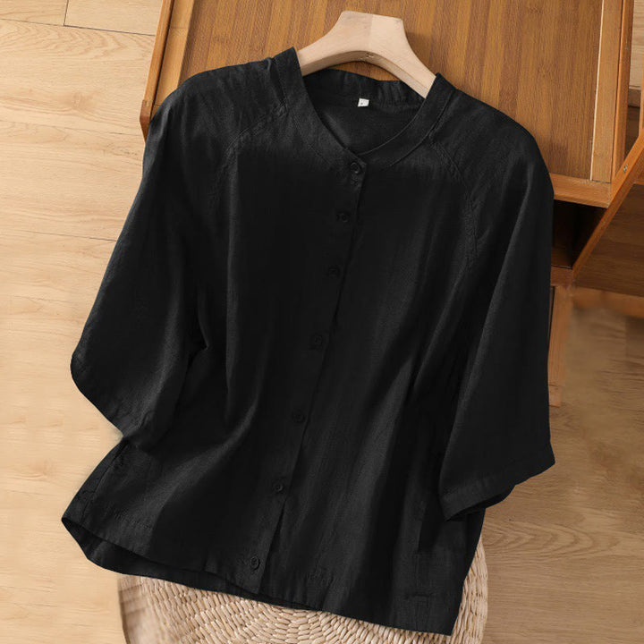 Buddha Stones Daily Three Quarter Sleeve Cotton Linen Women's Shirt With Pockets - Black - US14，UK/AU18，EU46 (2XL) - image 7