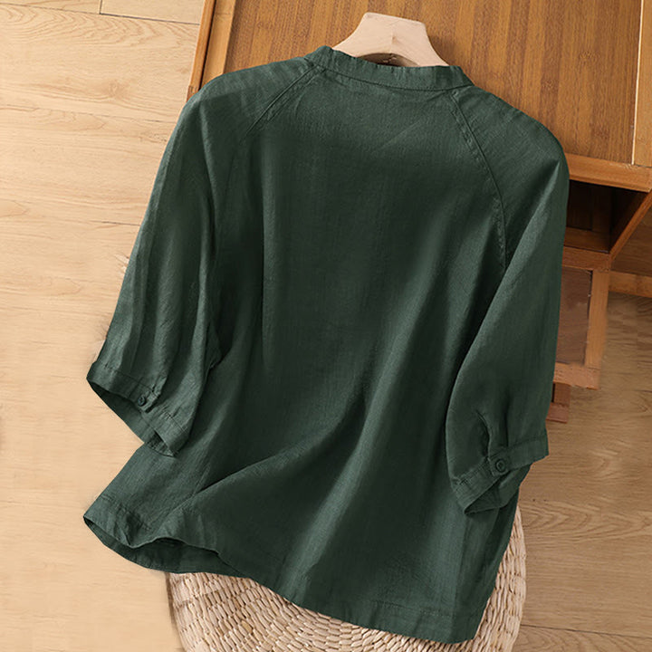 Buddha Stones Daily Three Quarter Sleeve Cotton Linen Women's Shirt With Pockets - image 20