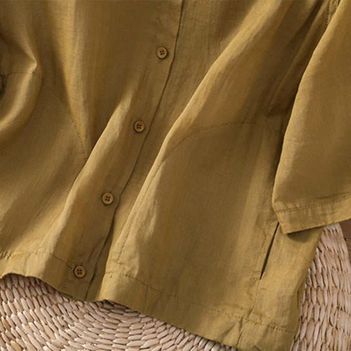 Buddha Stones Daily Three Quarter Sleeve Cotton Linen Women's Shirt With Pockets - image 17