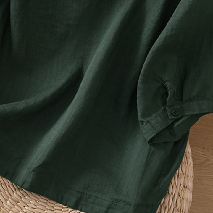 Buddha Stones Daily Three Quarter Sleeve Cotton Linen Women's Shirt With Pockets - image 25
