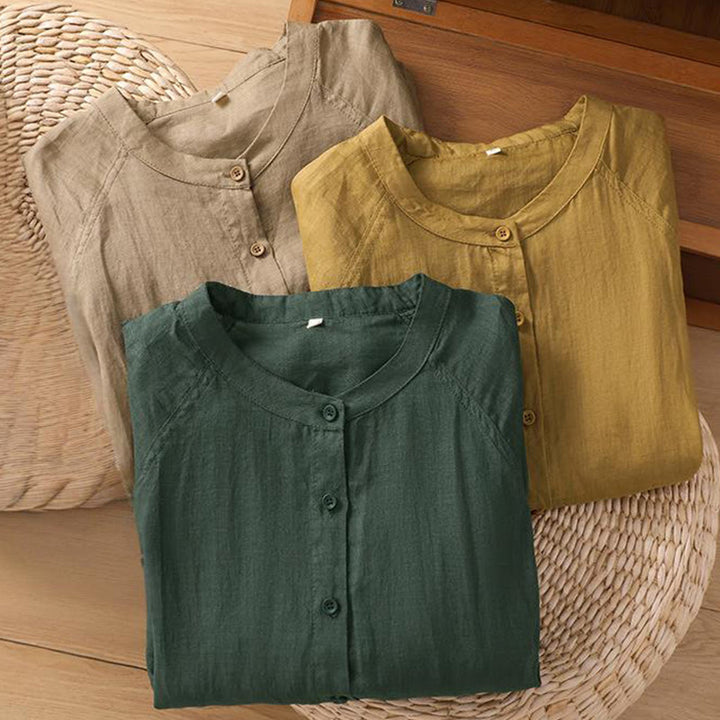 Buddha Stones Daily Three Quarter Sleeve Cotton Linen Women's Shirt With Pockets - image 28