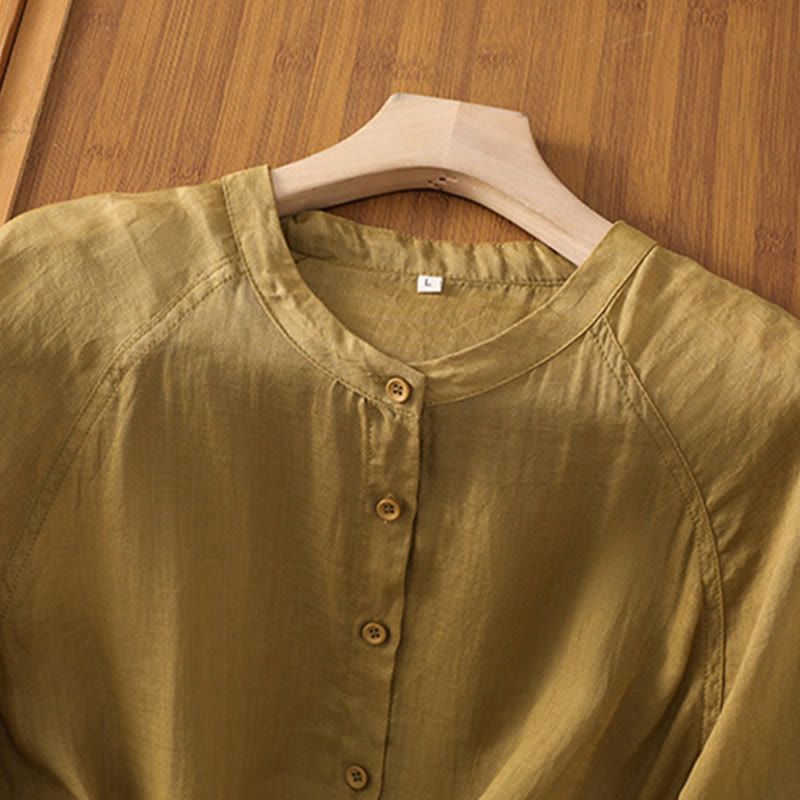 Buddha Stones Daily Three Quarter Sleeve Cotton Linen Women's Shirt With Pockets - image 11