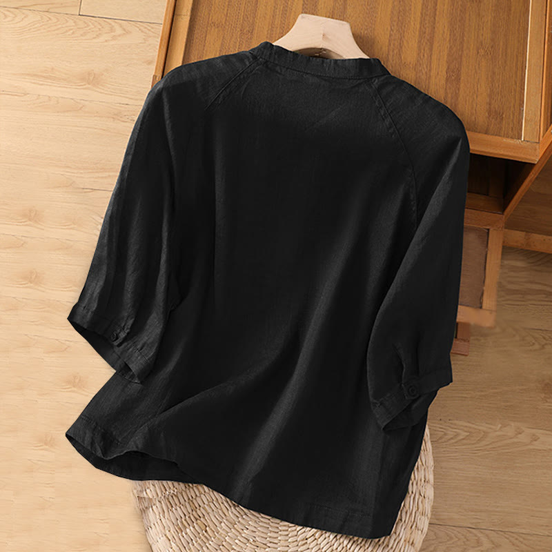 Buddha Stones Daily Three Quarter Sleeve Cotton Linen Women's Shirt With Pockets - image 8