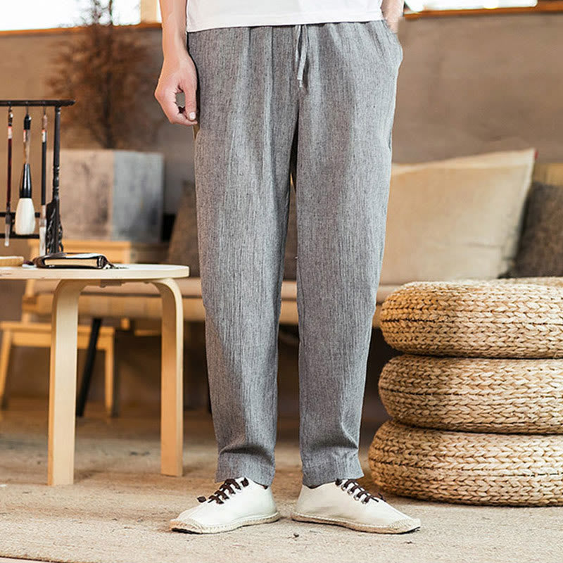 Buddha Stones Solid Color Linen Drawstring Tapered Men's Pants With Pockets - DarkGray - US/UK/AU46，EU56 (5XL) - image 10