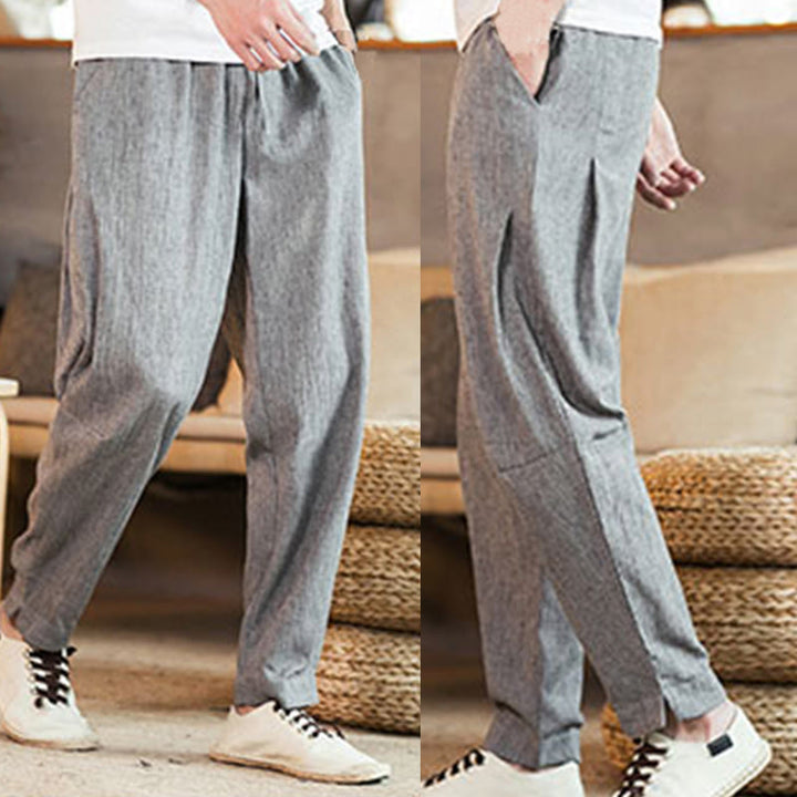 Buddha Stones Solid Color Linen Drawstring Tapered Men's Pants With Pockets - image 17