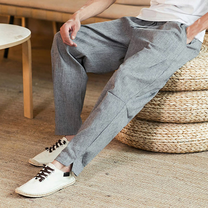 Buddha Stones Solid Color Linen Drawstring Tapered Men's Pants With Pockets - image 16