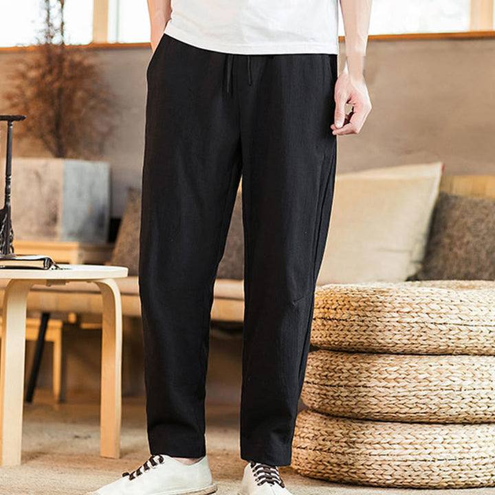 Buddha Stones Solid Color Linen Drawstring Tapered Men's Pants With Pockets - image 21