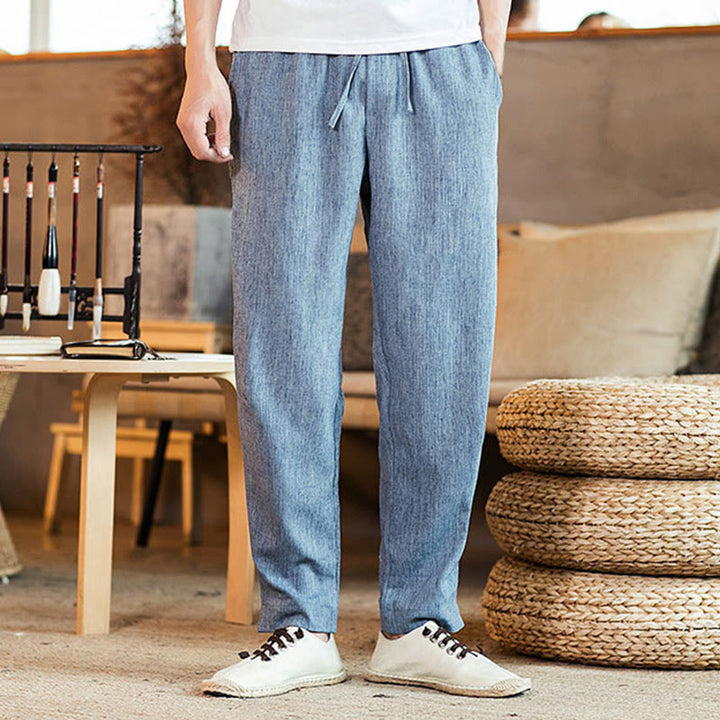 Buddha Stones Solid Color Linen Drawstring Tapered Men's Pants With Pockets - LightSteelBlue - US/UK/AU46，EU56 (5XL) - image 26