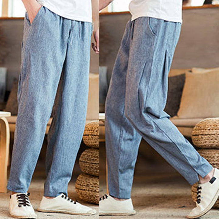 Buddha Stones Solid Color Linen Drawstring Tapered Men's Pants With Pockets - image 33