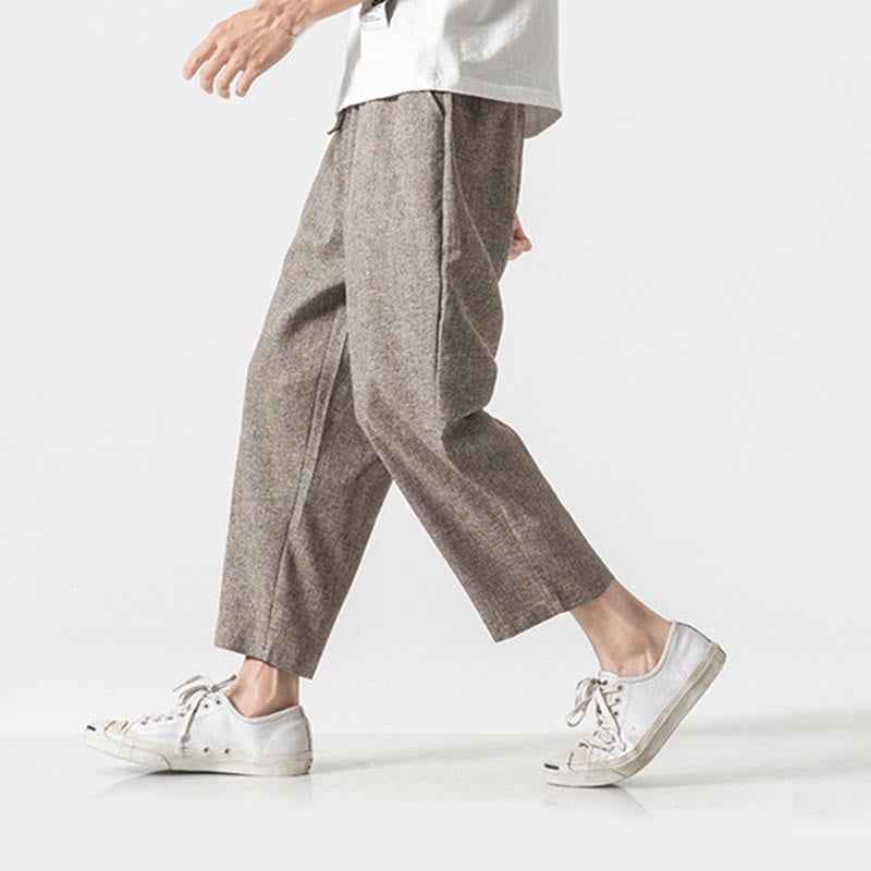 Buddha Stones Summer Plain Men's 7-8 Length Cotton Linen Pants With Pockets - Tan - US/UK/AU46，EU56 (5XL) - image 0