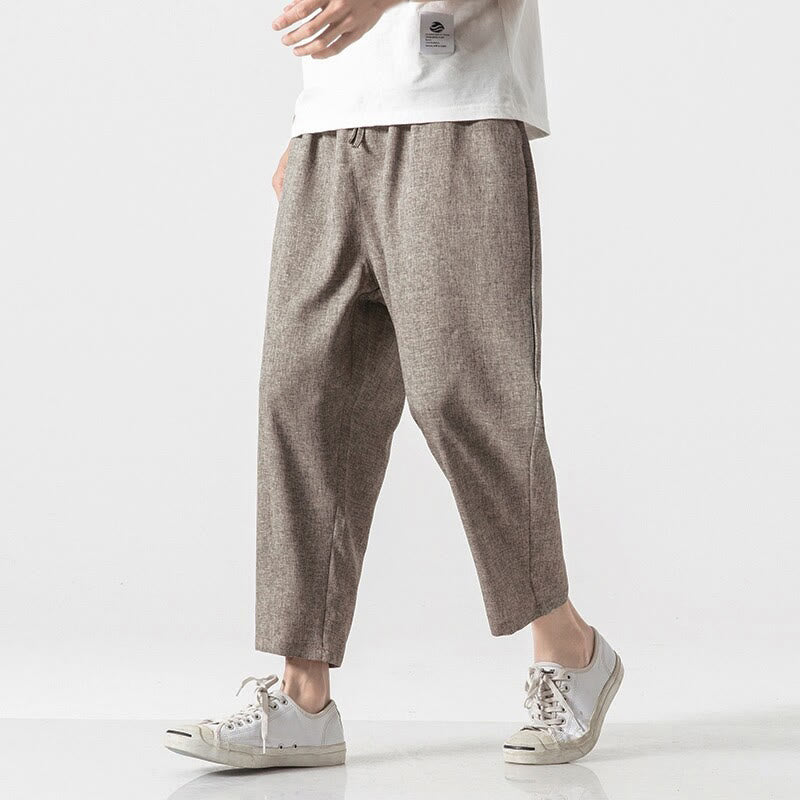 Buddha Stones Summer Plain Men's 7-8 Length Cotton Linen Pants With Pockets - image 3