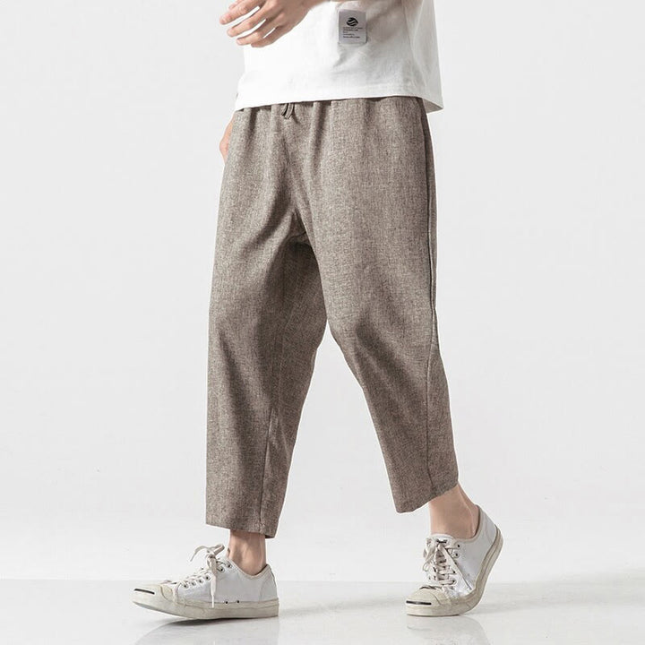 Buddha Stones Summer Plain Men's 7-8 Length Cotton Linen Pants With Pockets - image 3