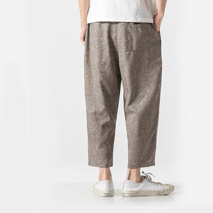 Buddha Stones Summer Plain Men's 7-8 Length Cotton Linen Pants With Pockets - image 4