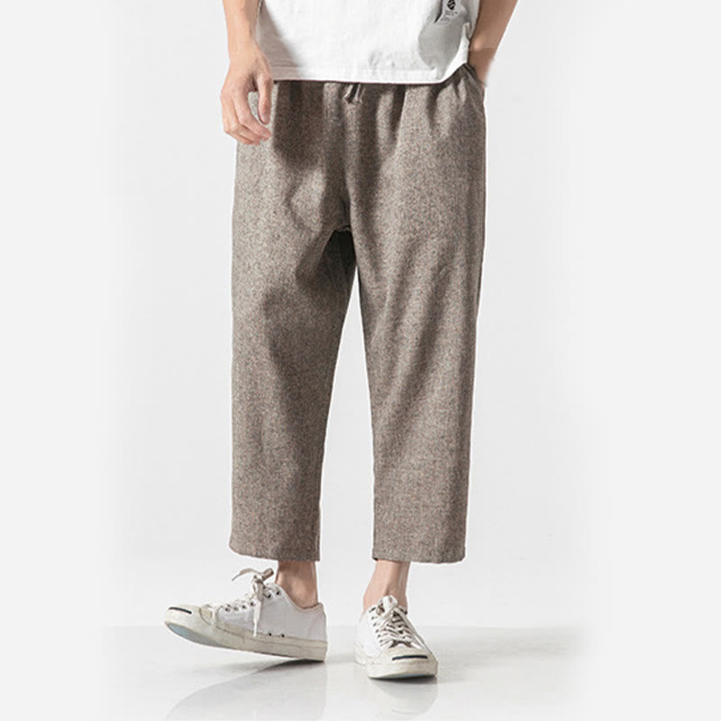 Buddha Stones Summer Plain Men's 7-8 Length Cotton Linen Pants With Pockets - image 6