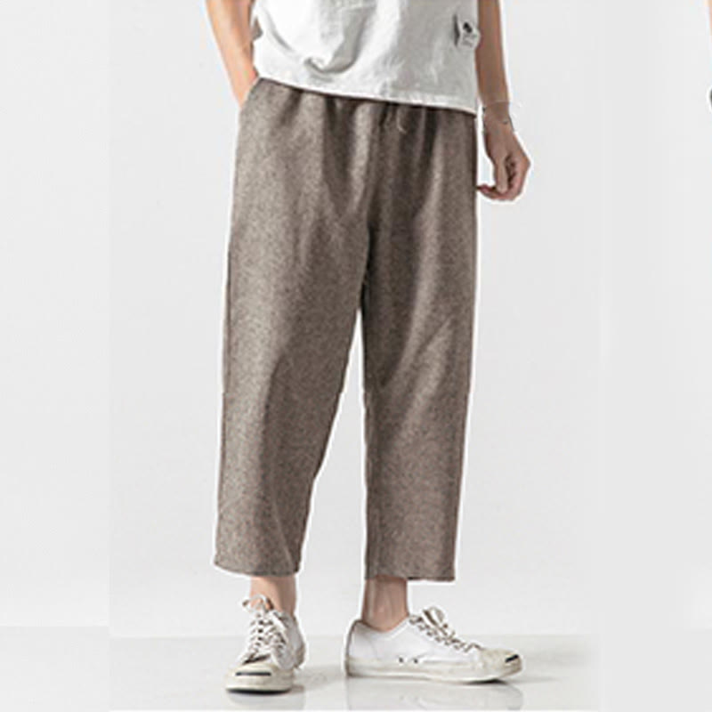 Buddha Stones Summer Plain Men's 7-8 Length Cotton Linen Pants With Pockets - image 2