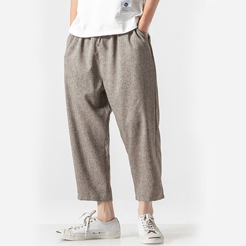 Buddha Stones Summer Plain Men's 7-8 Length Cotton Linen Pants With Pockets - image 5