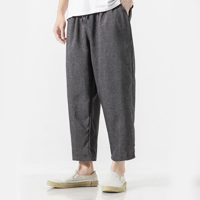 Buddha Stones Summer Plain Men's 7-8 Length Cotton Linen Pants With Pockets - image 11