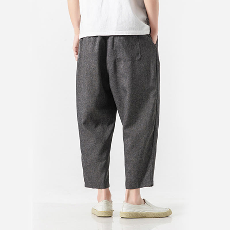 Buddha Stones Summer Plain Men's 7-8 Length Cotton Linen Pants With Pockets - image 13