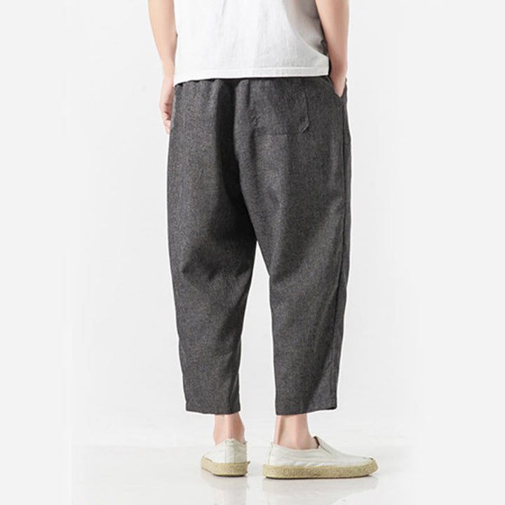 Buddha Stones Summer Plain Men's 7-8 Length Cotton Linen Pants With Pockets - image 13
