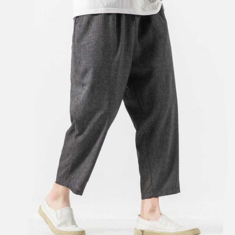 Buddha Stones Summer Plain Men's 7-8 Length Cotton Linen Pants With Pockets - image 14
