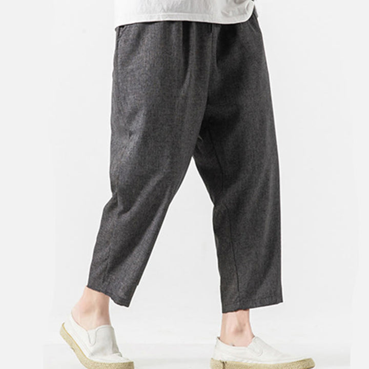 Buddha Stones Summer Plain Men's 7-8 Length Cotton Linen Pants With Pockets - image 14