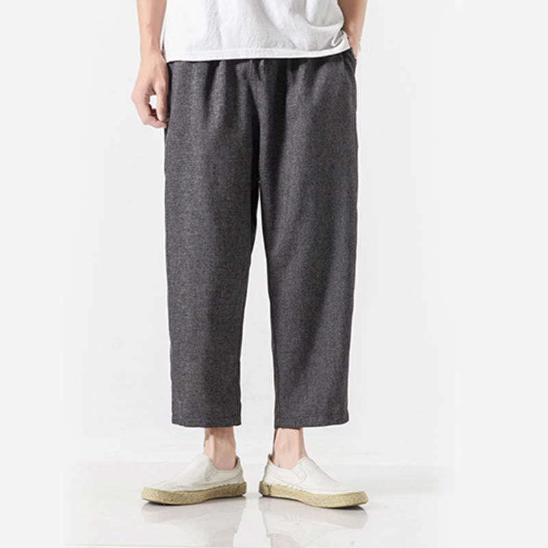 Buddha Stones Summer Plain Men's 7-8 Length Cotton Linen Pants With Pockets - image 15