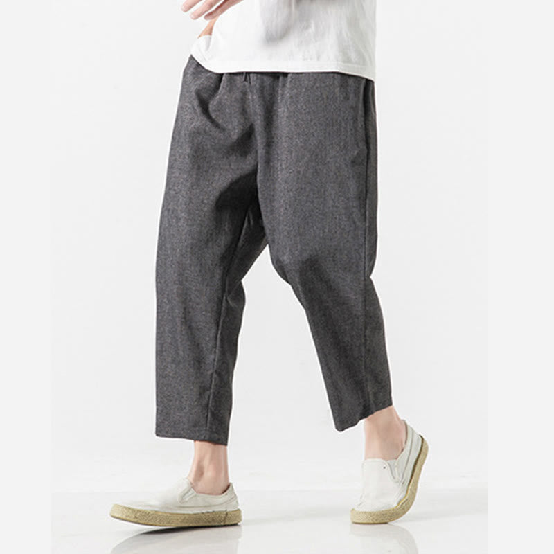 Buddha Stones Summer Plain Men's 7-8 Length Cotton Linen Pants With Pockets - image 12