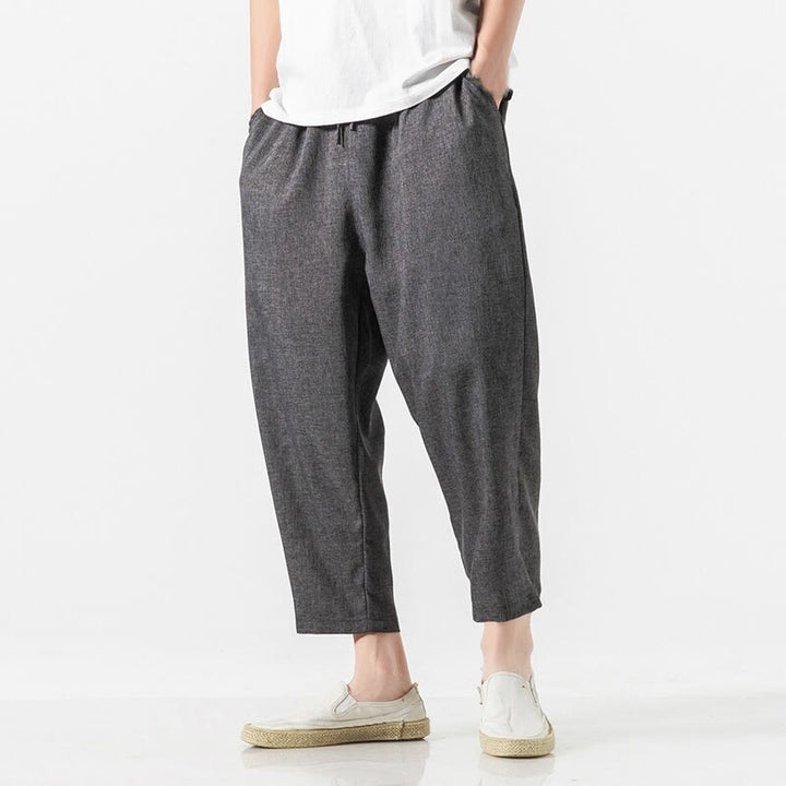 Buddha Stones Summer Plain Men's 7-8 Length Cotton Linen Pants With Pockets - image 16