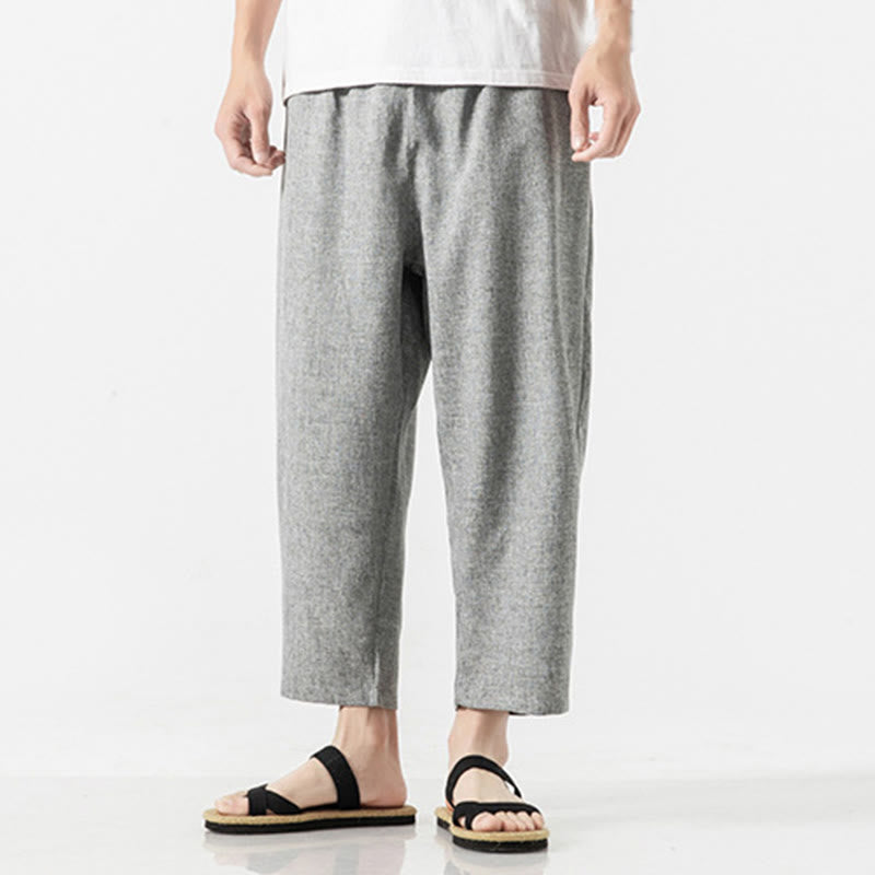 Buddha Stones Summer Plain Men's 7-8 Length Cotton Linen Pants With Pockets - image 30