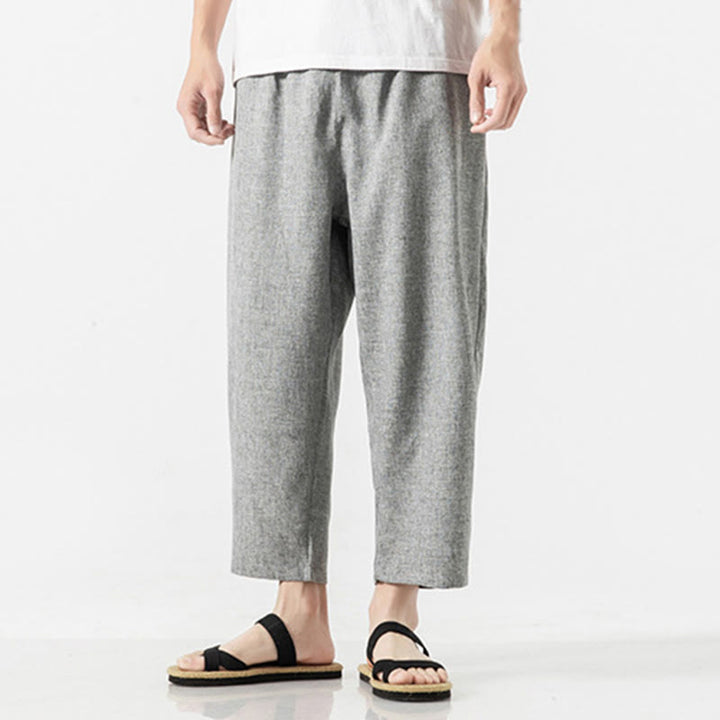 Buddha Stones Summer Plain Men's 7-8 Length Cotton Linen Pants With Pockets - image 30