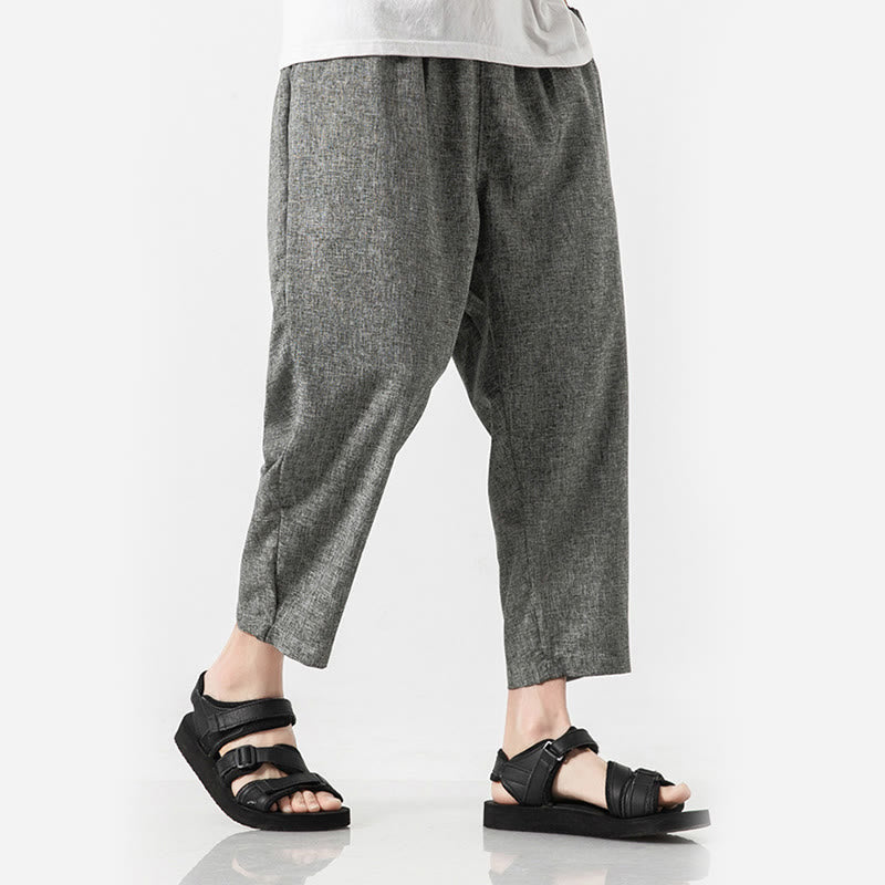 Buddha Stones Summer Plain Men's 7-8 Length Cotton Linen Pants With Pockets - image 18