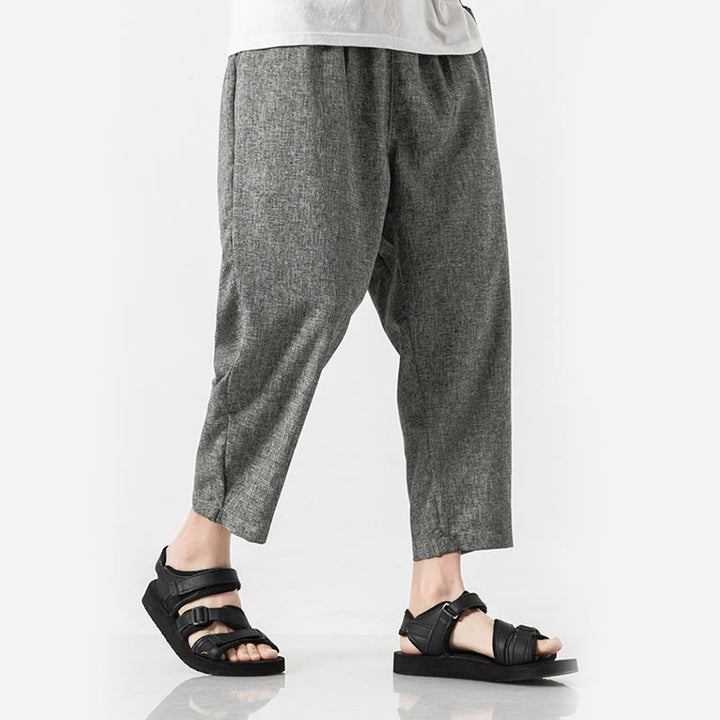 Buddha Stones Summer Plain Men's 7-8 Length Cotton Linen Pants With Pockets - image 18