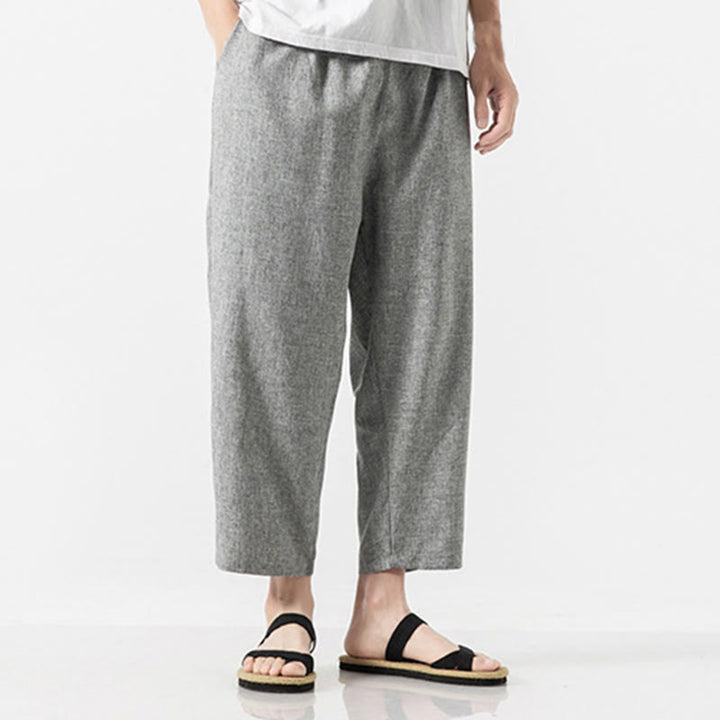 Buddha Stones Summer Plain Men's 7-8 Length Cotton Linen Pants With Pockets - image 28
