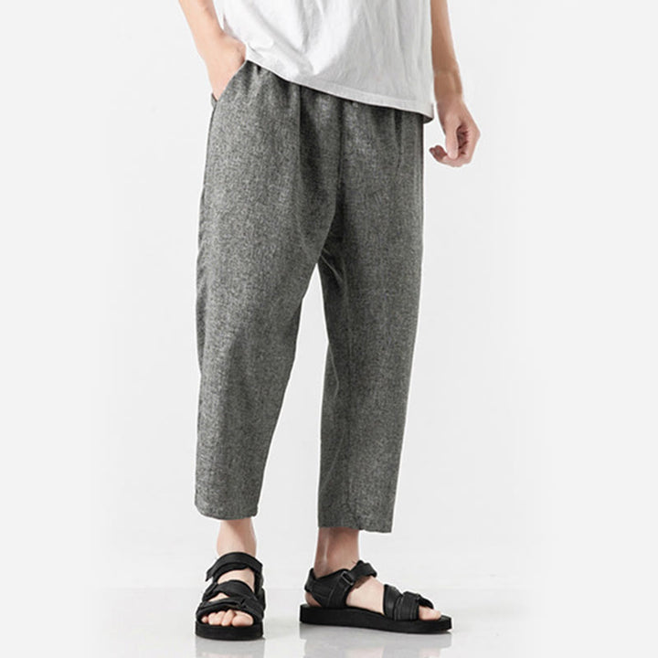 Buddha Stones Summer Plain Men's 7-8 Length Cotton Linen Pants With Pockets - image 22
