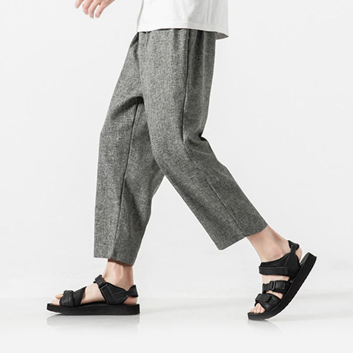 Buddha Stones Summer Plain Men's 7-8 Length Cotton Linen Pants With Pockets - image 19