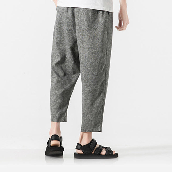 Buddha Stones Summer Plain Men's 7-8 Length Cotton Linen Pants With Pockets - image 21