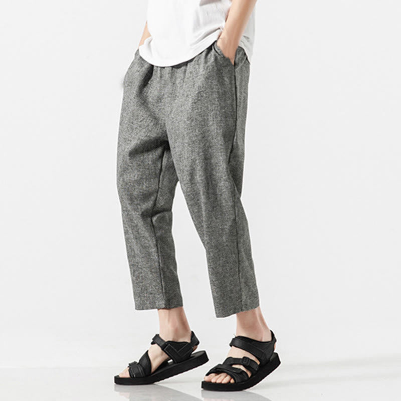 Buddha Stones Summer Plain Men's 7-8 Length Cotton Linen Pants With Pockets - image 23