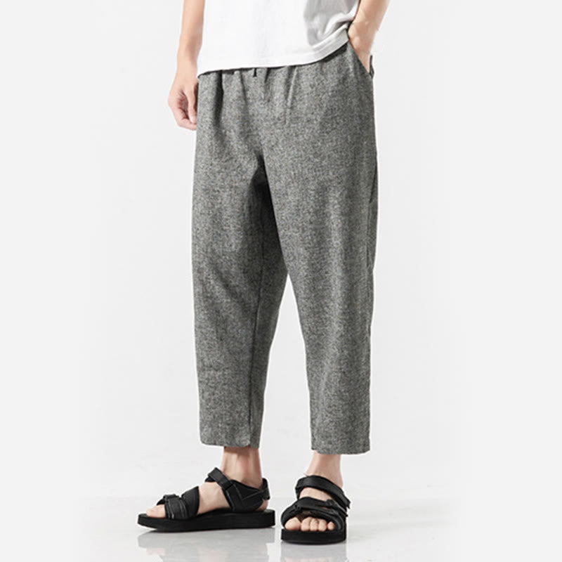Buddha Stones Summer Plain Men's 7-8 Length Cotton Linen Pants With Pockets - image 20