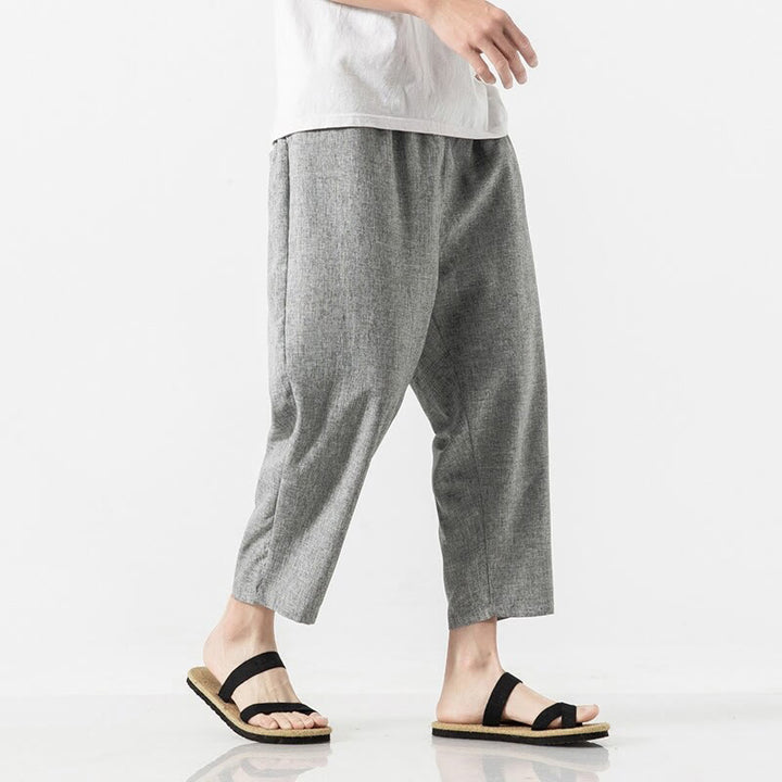 Buddha Stones Summer Plain Men's 7-8 Length Cotton Linen Pants With Pockets - image 25