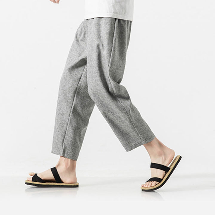 Buddha Stones Summer Plain Men's 7-8 Length Cotton Linen Pants With Pockets - image 26