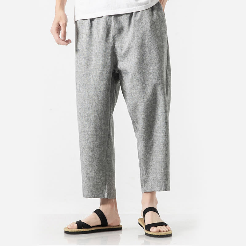 Buddha Stones Summer Plain Men's 7-8 Length Cotton Linen Pants With Pockets - image 29