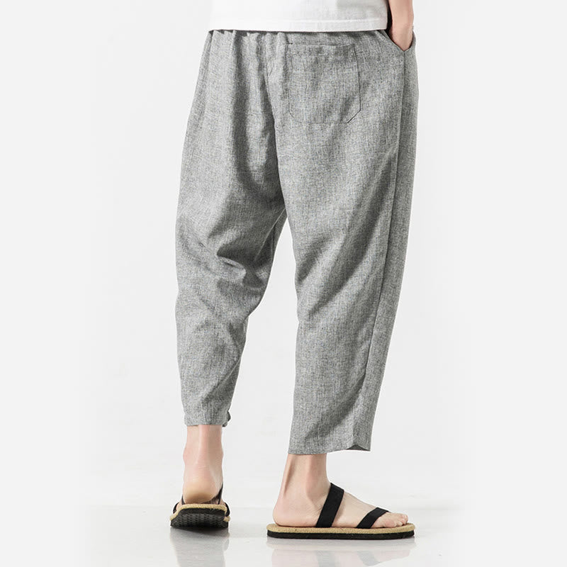 Buddha Stones Summer Plain Men's 7-8 Length Cotton Linen Pants With Pockets - image 27