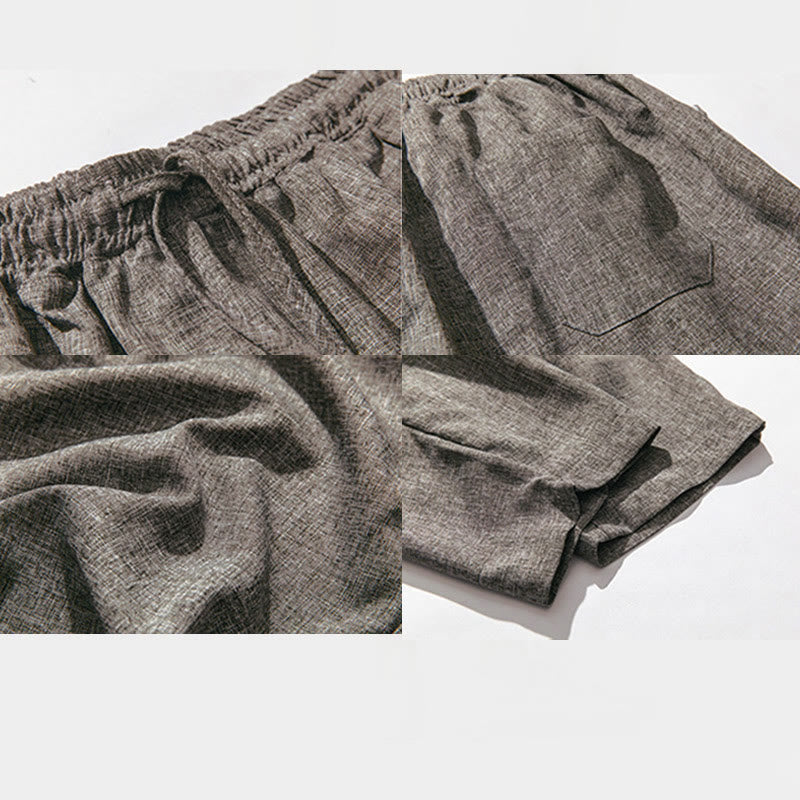 Buddha Stones Summer Plain Men's 7-8 Length Cotton Linen Pants With Pockets - image 8