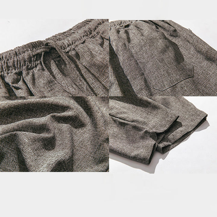 Buddha Stones Summer Plain Men's 7-8 Length Cotton Linen Pants With Pockets - image 8