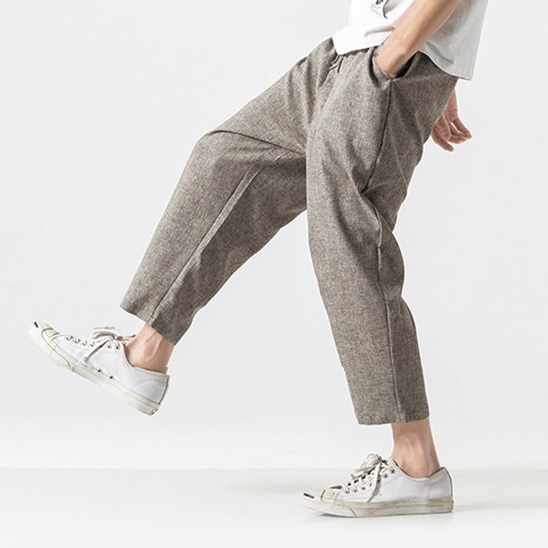 Buddha Stones Summer Plain Men's 7-8 Length Cotton Linen Pants With Pockets - image 7