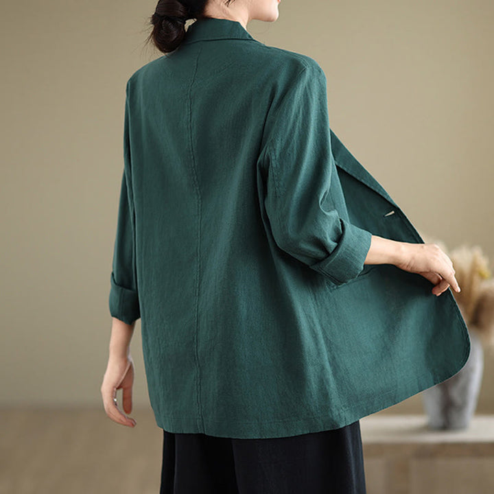 Buddha Stones Spring Solid Color Long Sleeve Cotton Linen Women's Jacket With Pockets - image 31