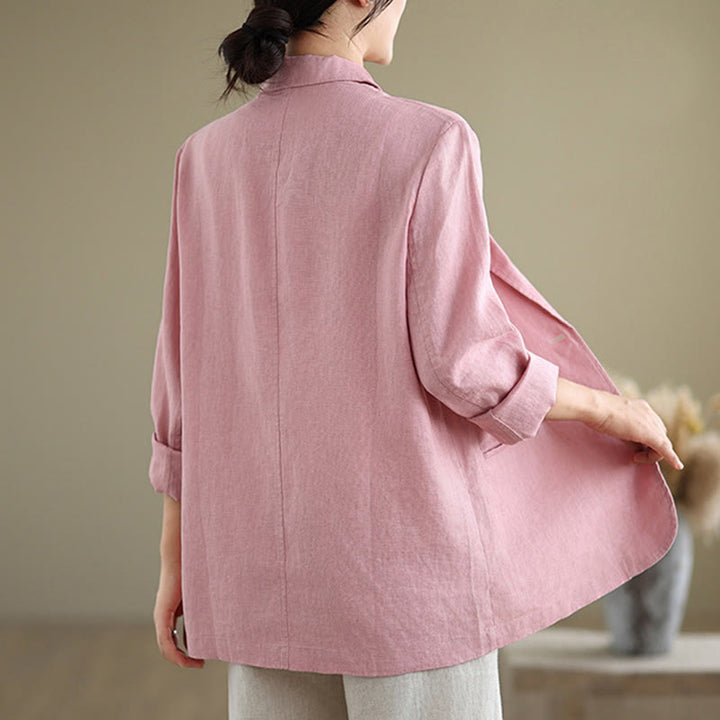 Buddha Stones Spring Solid Color Long Sleeve Cotton Linen Women's Jacket With Pockets - image 20