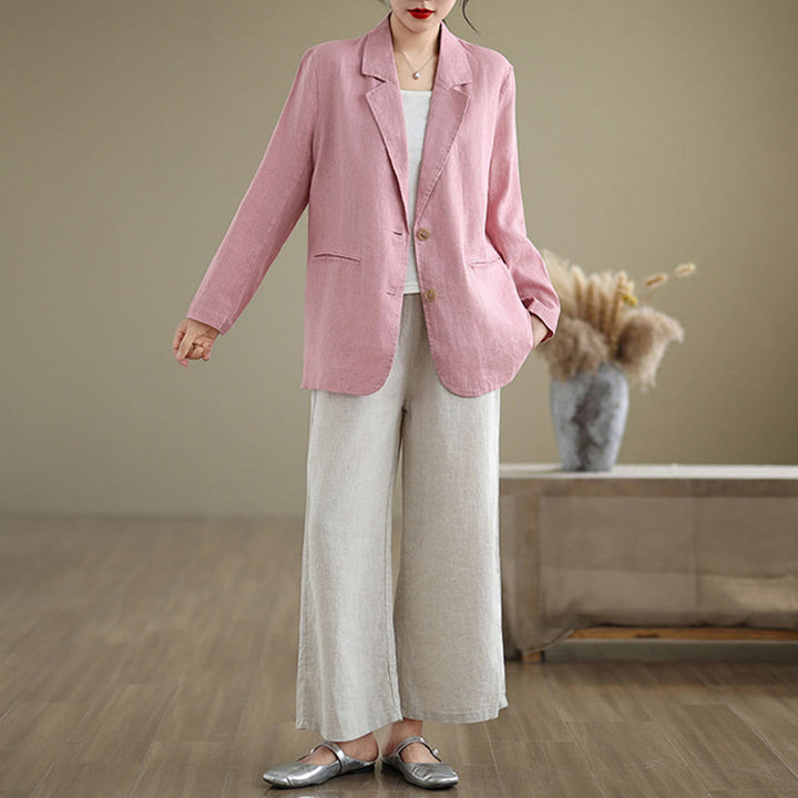 Buddha Stones Spring Solid Color Long Sleeve Cotton Linen Women's Jacket With Pockets - image 21