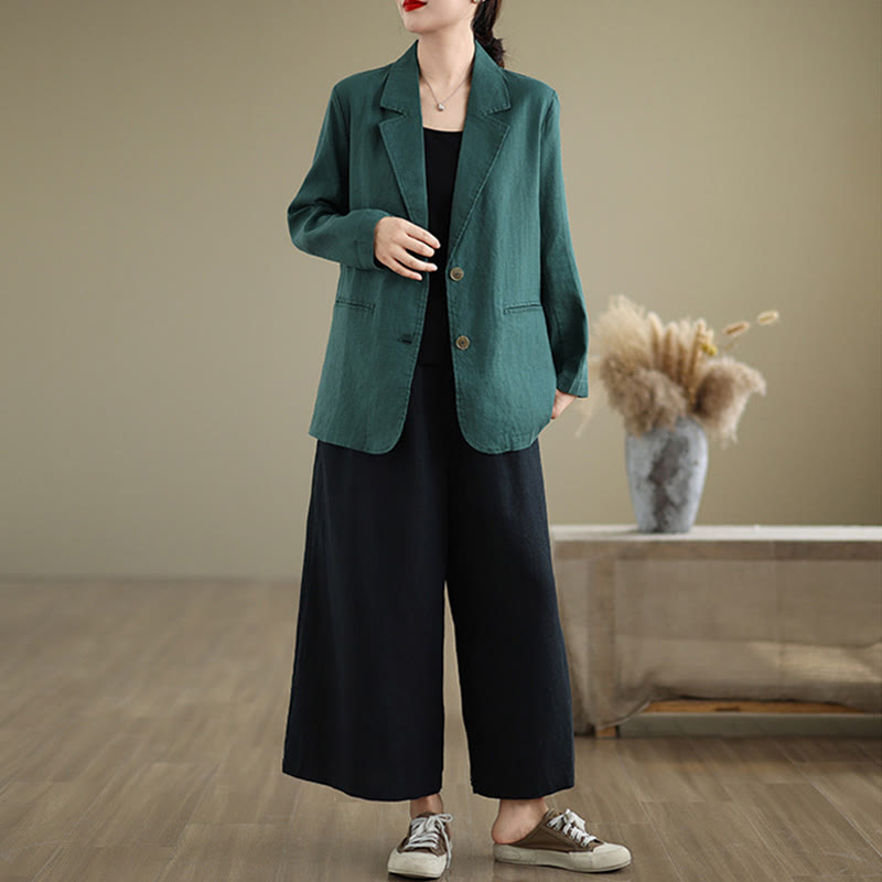 Buddha Stones Spring Solid Color Long Sleeve Cotton Linen Women's Jacket With Pockets - image 32
