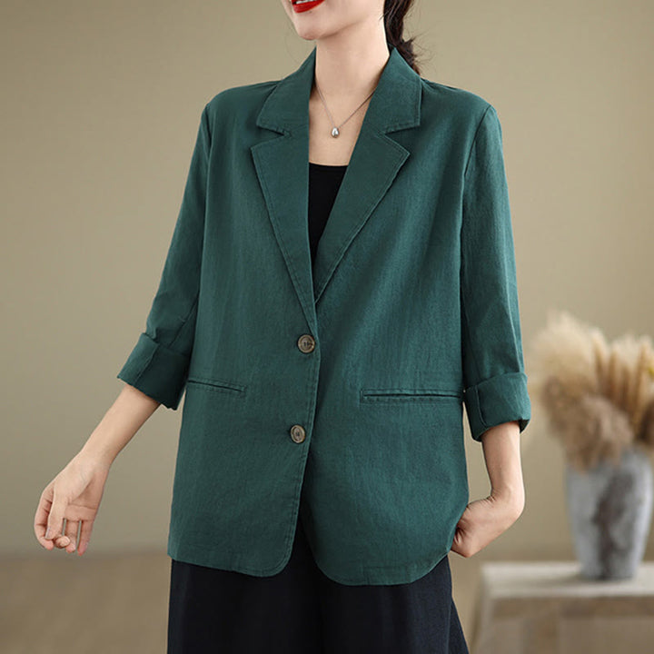 Buddha Stones Spring Solid Color Long Sleeve Cotton Linen Women's Jacket With Pockets - image 29